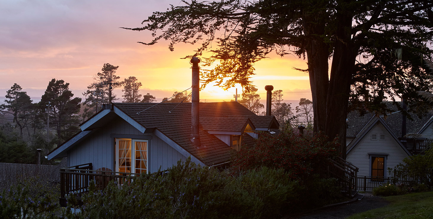 Lodging near Mendocino, CA - Exterior view at sunset